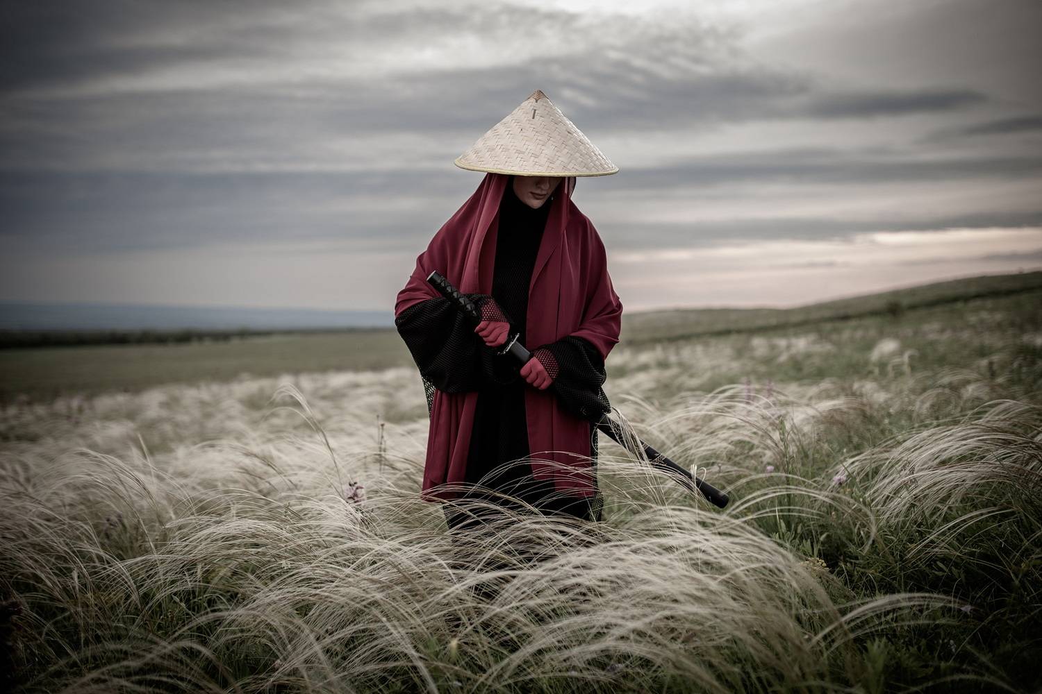 самурай, катана, япония, ковыль, меч, степь, воин, оружие, степь, закат, небо, Арсен Алабердов