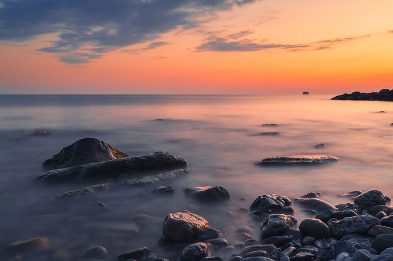 море, вечер, закат Закат на море. фото превью