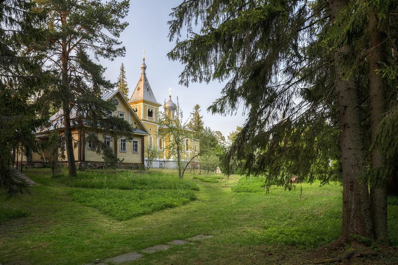 весна, вечер, озеро, остров, церковь  фото превью