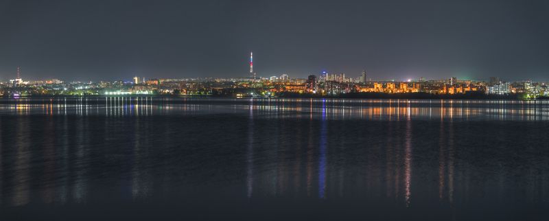 Карелия, Петрозаводск, озеро, осень, ночь, город, ночной город, Онежское озеро Карелия фото превью