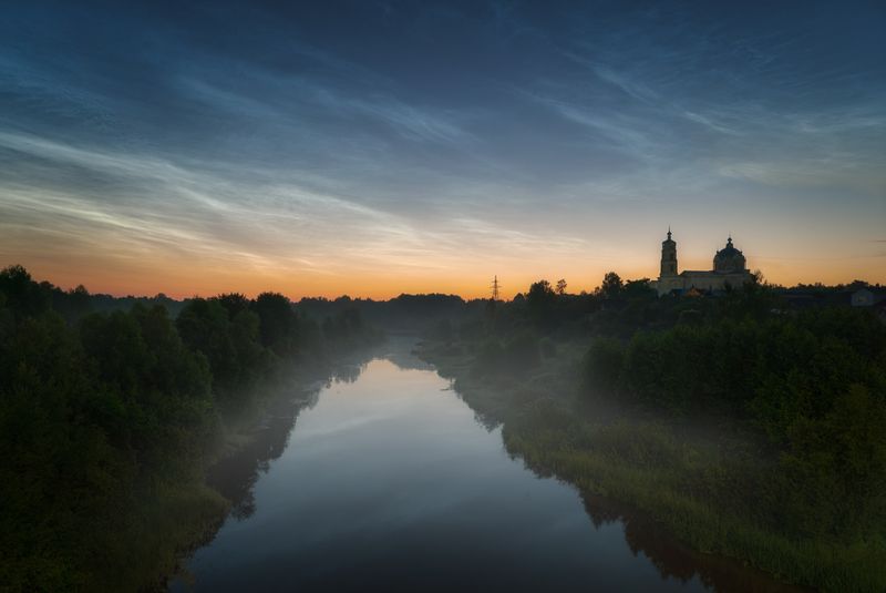 россия, гусь-железный, лето, рязанская область, храм, церковь, православие, село, утро, река, рассвет Гусиный рассвет фото превью
