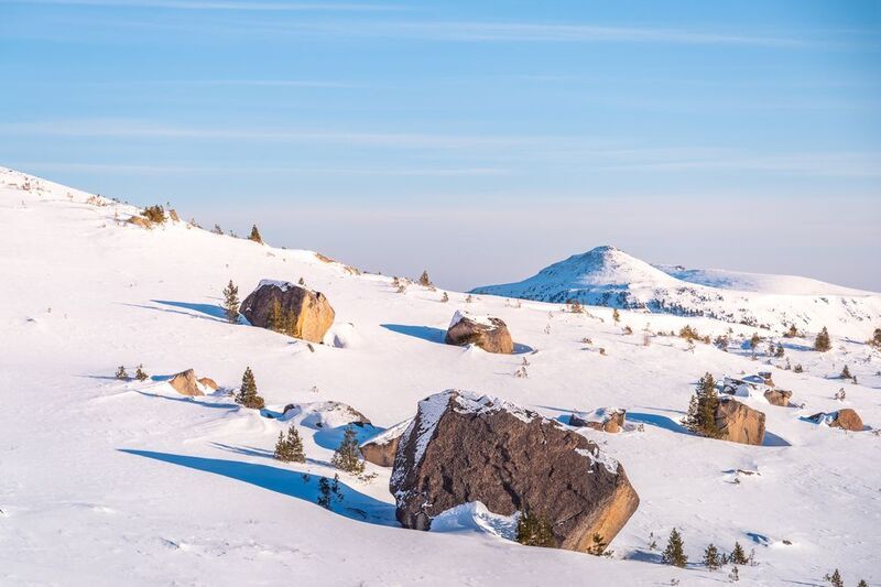 Зима, снег, Хамар-Дабан, Прибайкалье, закат Под перевалом Улун-Кутул фото превью