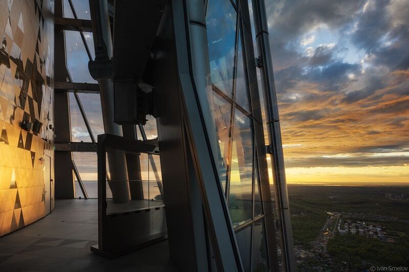 петербург, санкт-петербург, спб, архитектура, лахта, лахтацентр, лахта-центр Закат со смотровой площадки Лахта-центра фото превью