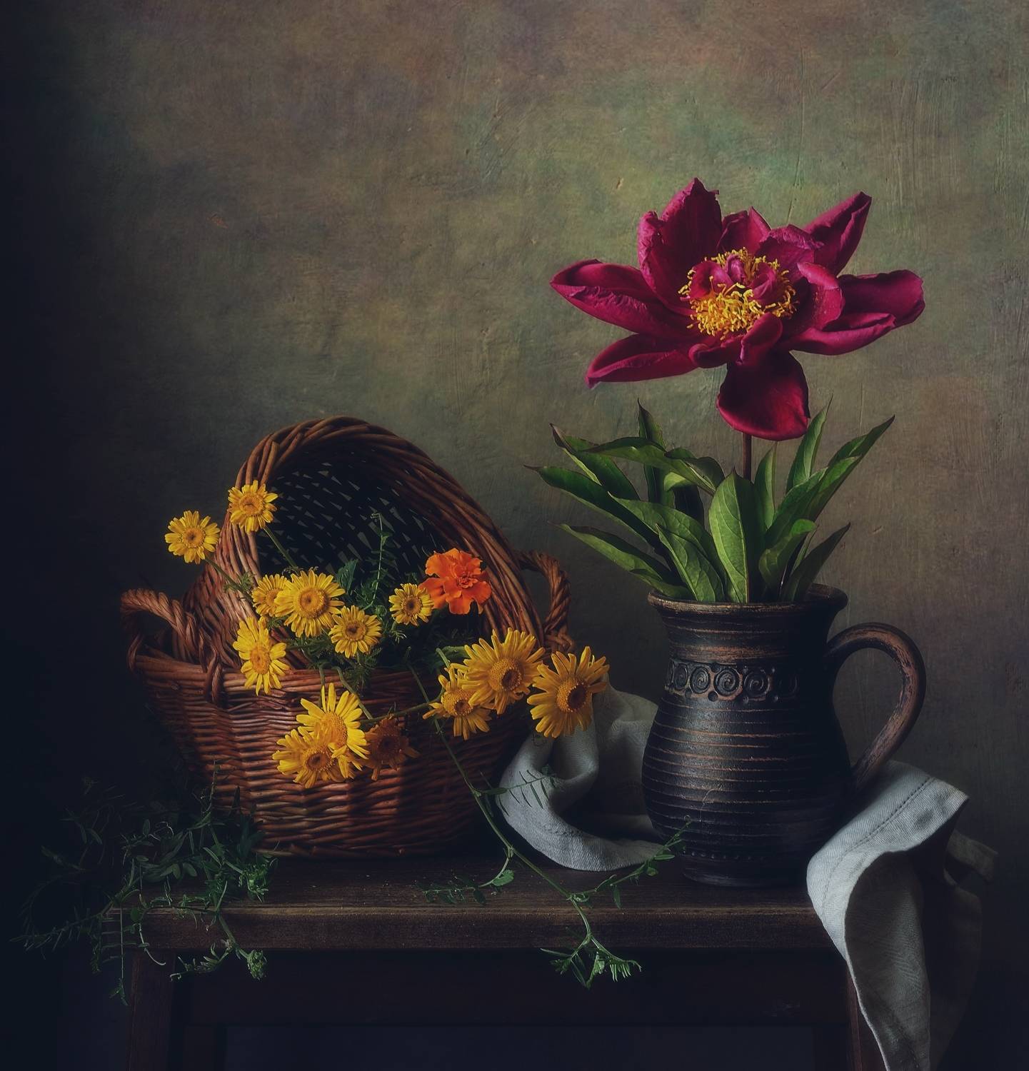 натюрморт,лето,пион,цветы,кувшин,корзинки, Наталия К