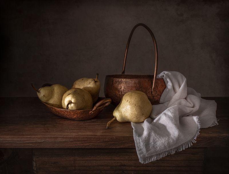 Still life, Pears, light, metal, textures Pears фото превью