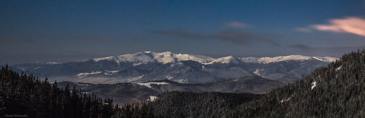 карпаты, украина, горы, зима,  ночь,  снег, звезды, свидовец, Алексей Медведев