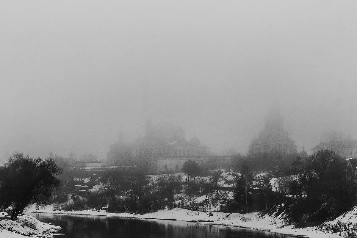пейзаж, река, монастырь, монохром, черно-белое, Татьяна Афиногенова