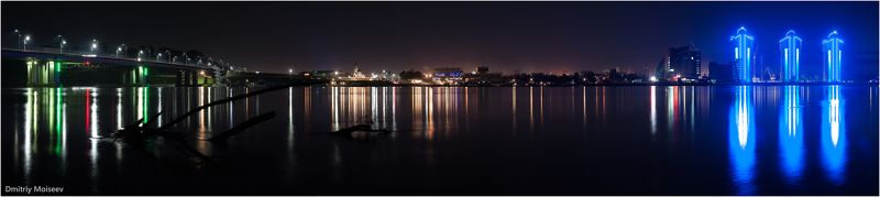 город, ночной город, огни, ночь, вода, фонари, отражение, мост, речной, Барнаул. красота  Барнаул фото превью