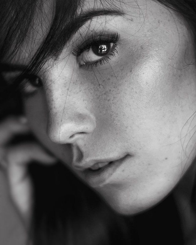 Black & white, Black and white, Face, Girl, Portrait, Portret Женя фото превью