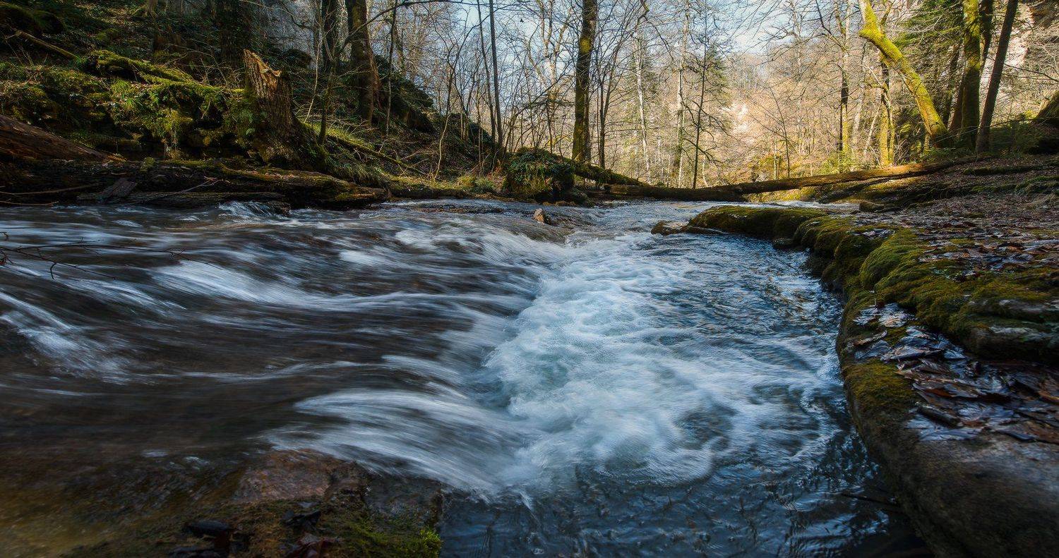 горы, кавказ, вечер, река, мезмайка, март, 2016, ФЁДОР
