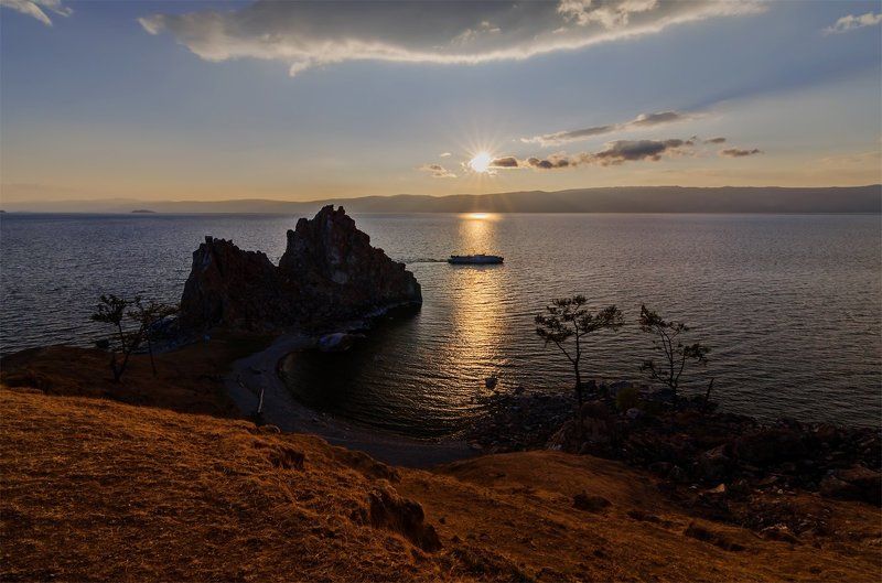 Байкал, Вечер, Закат, Корабли, Лето, Озеро, Пейзаж, Природа, Сибирь Кораблик фото превью