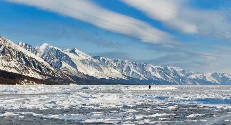 Байкал, Байкальский хребет, лёд, горы, снег, зима, облака Прогулка вдоль Байкальского хребта фото превью