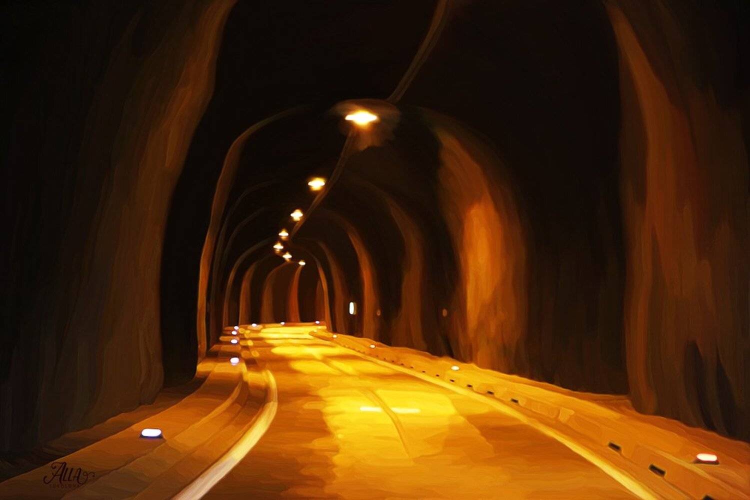 Австрия, Дорога, Импрессионизм, Освещение, Поворот, Тоннель, ALLA SOKOLOVA