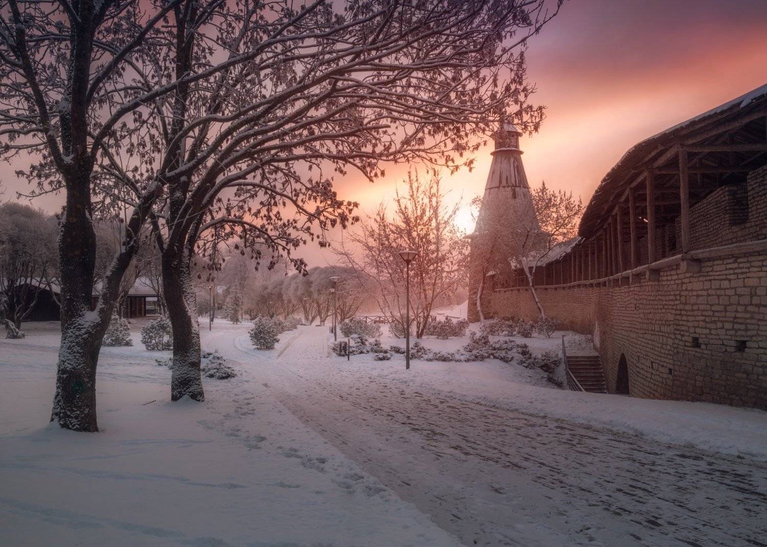 утро, рассвет, Псков, зима, снег,, Cтанислав Малых