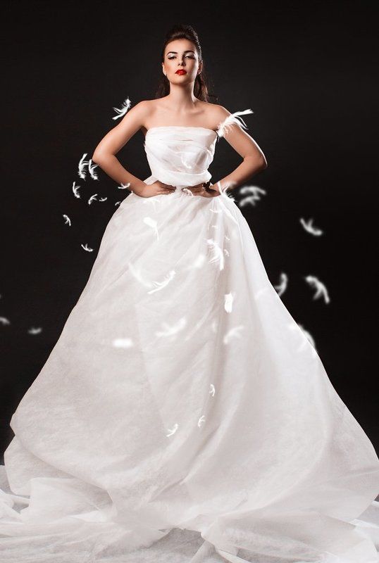 студия, девушка, платье, образ, перья, причёска Алина фото превью