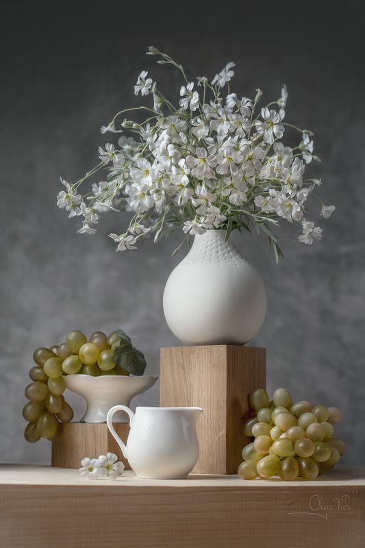 цветы, виноград, букет, лето, натюрморт  фото превью