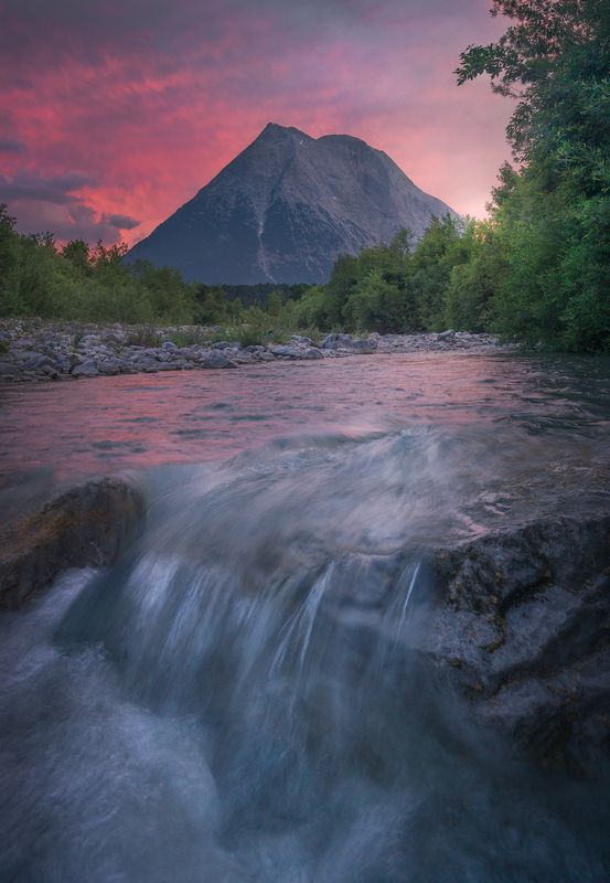 Austria, Trend, outdoors, Tirol, mountains, sunset, glow, clouds, water Pyramide Peak фото превью
