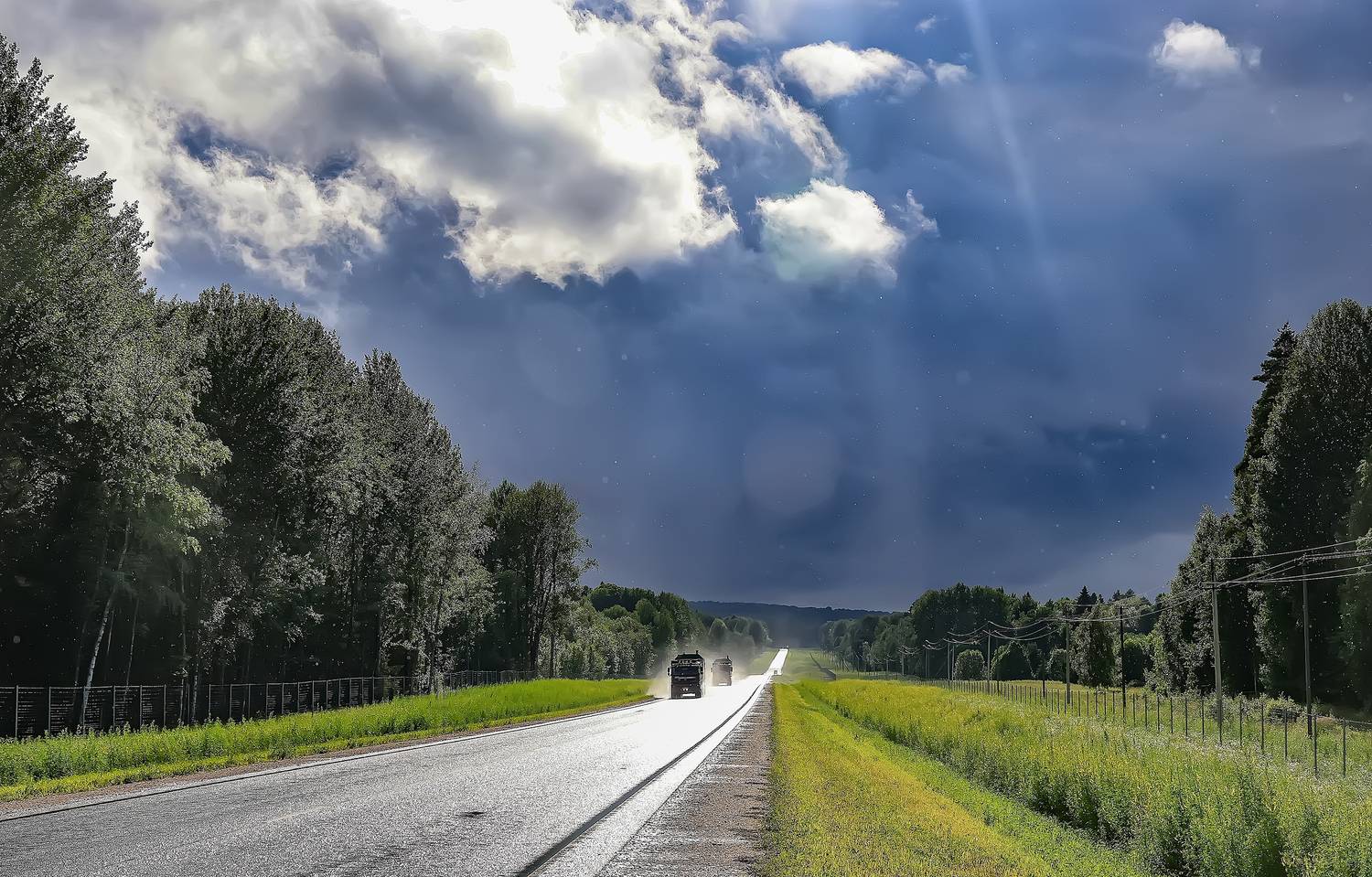 пейзаж, гроза, шоссе, лес, Широких Александр