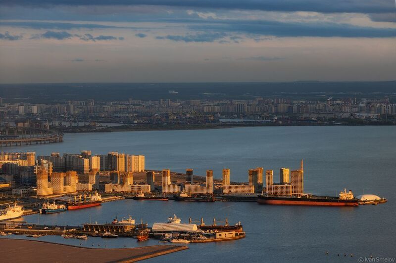 петербург, санкт-петербург, спб, архитектура, лахта, лахтацентр, лахта-центр Панорама вечернего города со смотровой площадки Лахта-центра фото превью