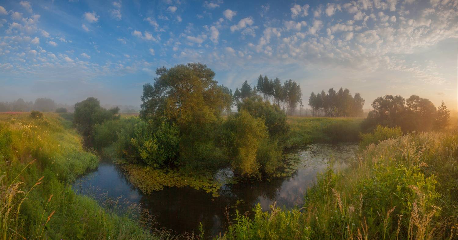 река, лето , туман , облака, Свистков Александр