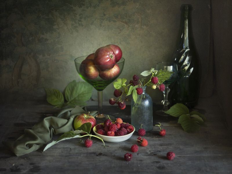 малина, лето, яблоки,вазочка ...Малинка... фото превью