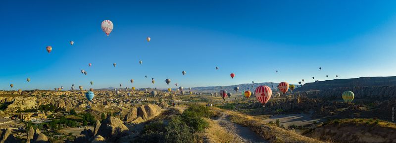 каппадокия, турция, воздушные шары, воздухоплавание, фестиваль, разноцветный, путешествие, экскурсия, поездка, тур, панорама, широкий угол, романтичный, небо, пейзаж, достопримечательность, Cappadocia, Turkey, baloons Фестиваль воздушных шаров в Каппадокии, Турция фото превью