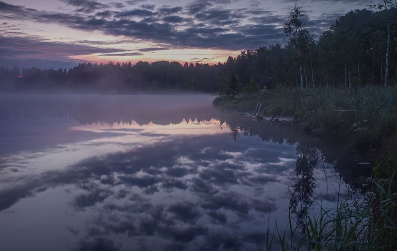 луга, ленобласть, пейзаж, рассвет, туман,  landscape, nature, природа, foggy, forest, болото, белая ночь, ленинградская область Послезакатье фото превью