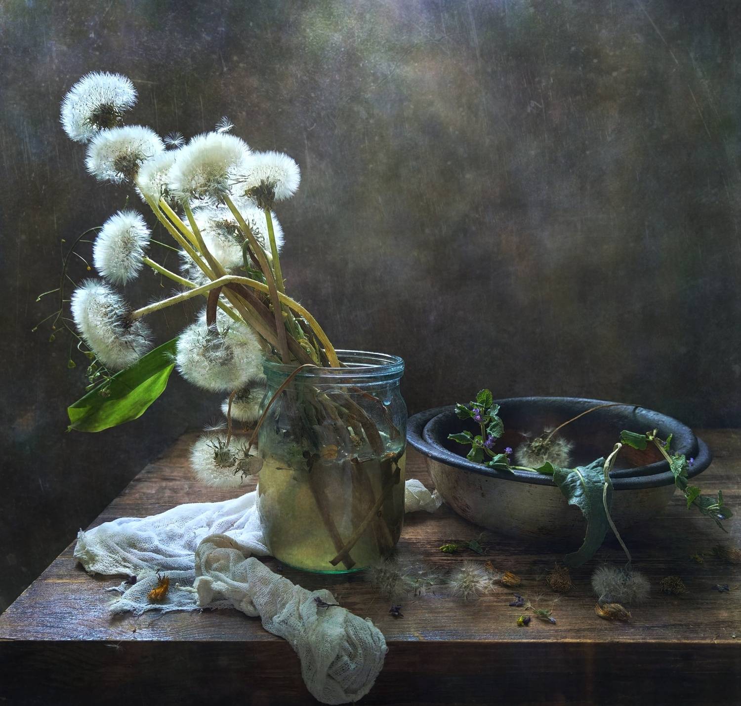 одуванчик, банка, миска, марля, Ирина Курмалеева