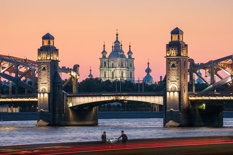 санкт-петербург, питер, город, ночной город, нева, ночь, мост, bridge,  храм, смольный, architecture, архитектура От заката до рассвета фото превью