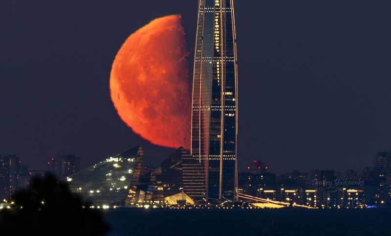 луна, лахта центр, небоскреб, ломоносов, санкт-петербург, финский залив, moon, зум, суперзум, lunar, telephoto Последняя четверть фото превью