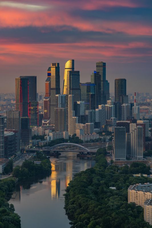 москва, россия, архитектура, небоскребы, cityscapes, architecture, skyscrapers, russia, moscow, sunrise Рассветный вид на Москву-сити фото превью