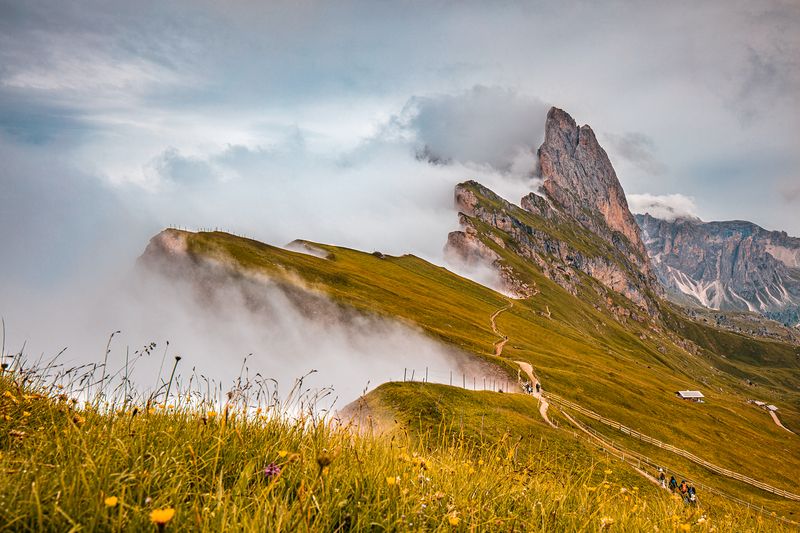 alps, mountains, italy, autumn, dolomites, autumn, grasses, seceda, fog Mountains in the fog фото превью