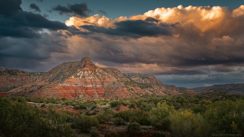 canyon, storm, thunderstorm, sunset, palo duro canyon, landscape, nature, outdoors, clouds Storm clouds over Goodnight Peak фото превью