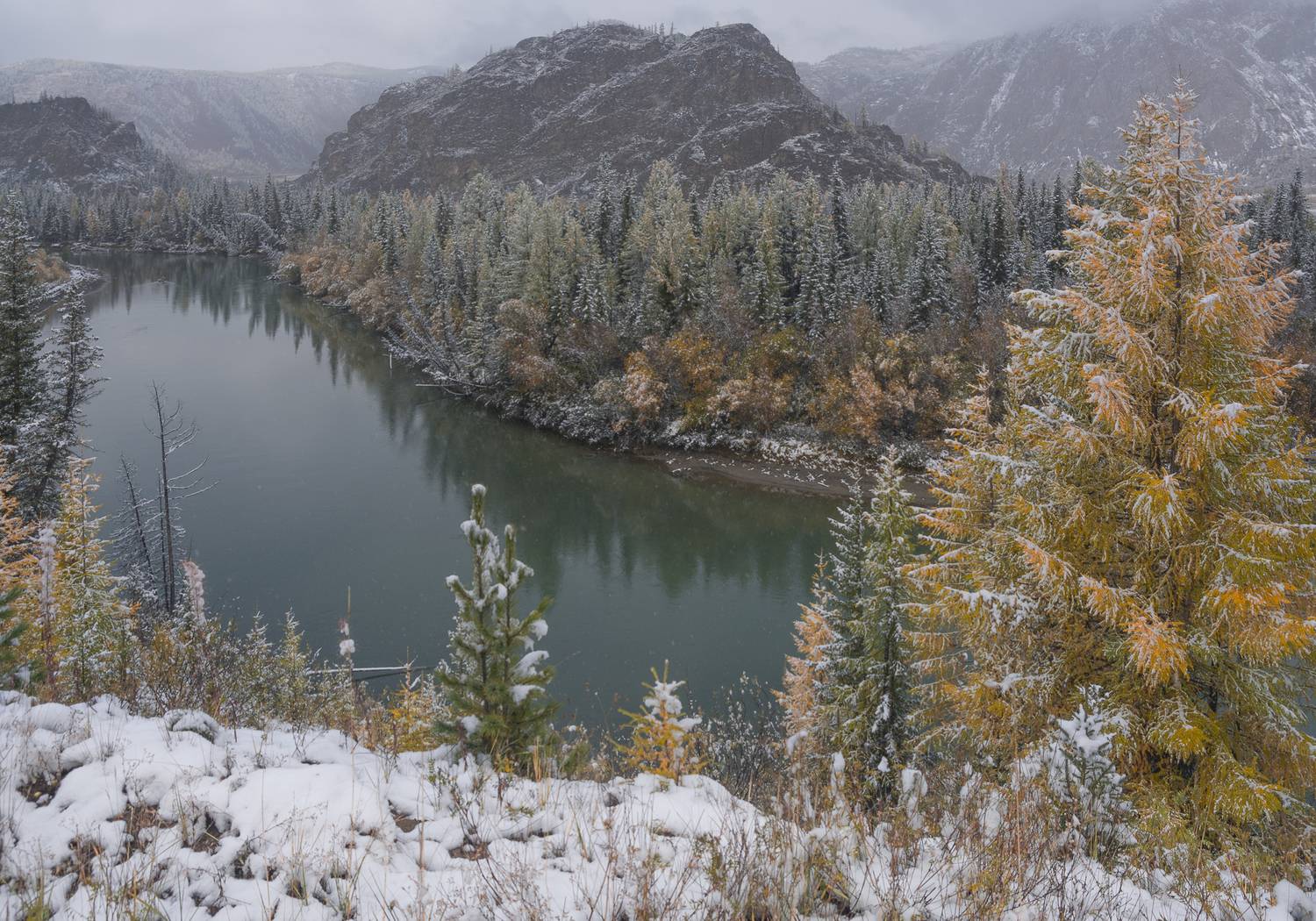 россия, горный алтай, река чуя, осень,снег, снегопад, Поляков Андрей