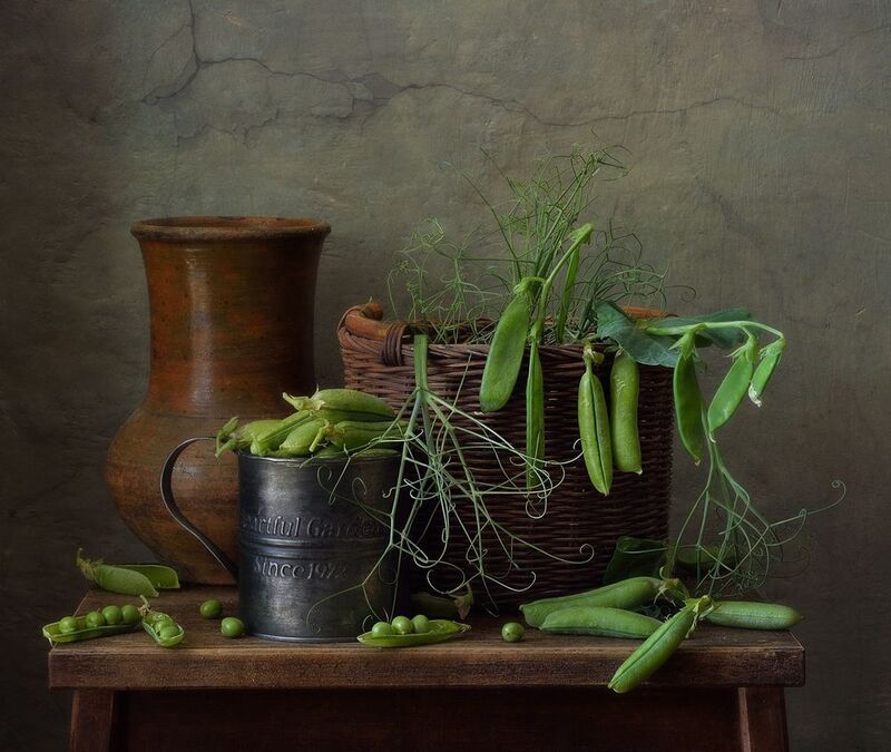 натюрморт,горох,лето,корзинка,крынка с горошком... фото превью