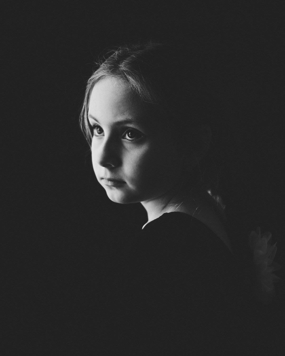 Портрет, Девочка, Ребенок, ЧБ, Черное, Белое, Portrait, Girl, Child, BW, BNW, Black, White, Dark, Сергей Яблоков
