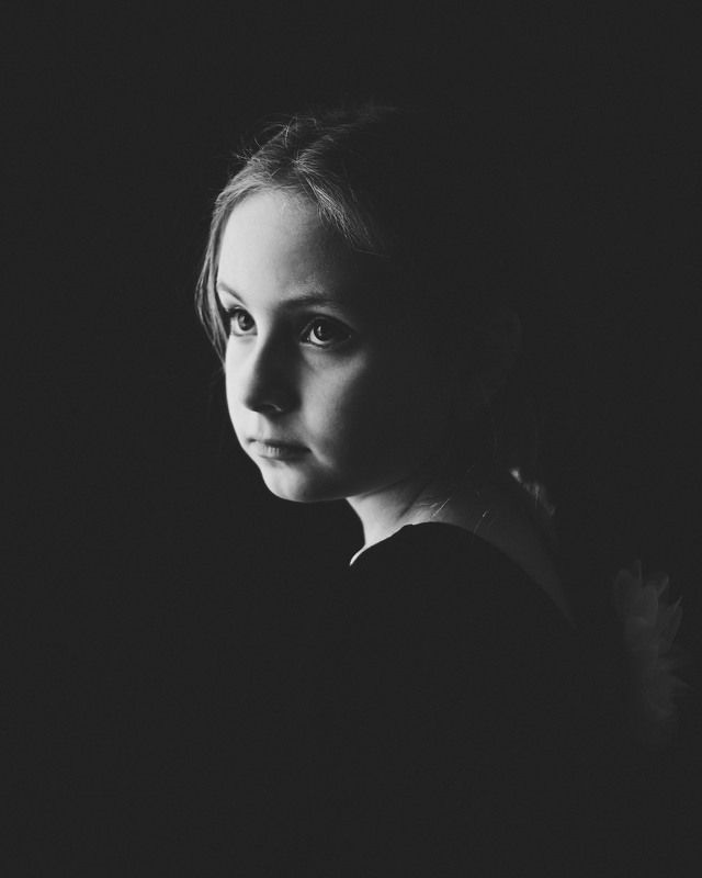 Портрет, Девочка, Ребенок, ЧБ, Черное, Белое, Portrait, Girl, Child, BW, BNW, Black, White, Dark Марго фото превью