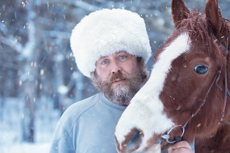 Зима, Лошади, Портрет Конюх фото превью