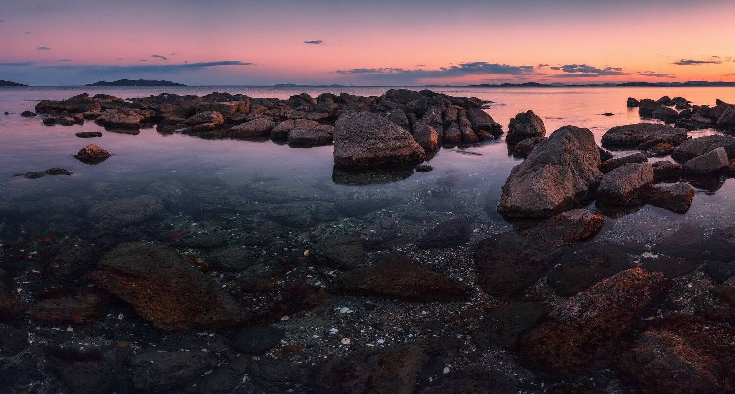 Вечер, Закат, Камни, Море, Панорама, Андрей Кровлин