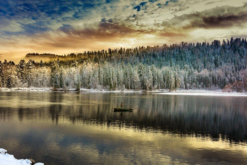 бия, река, горный алтай, республика алтай, природа, рыбак, зарево Бия. фото превью