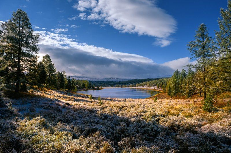 горы, озеро, алтай, природа, утро, рассвет, киделю, улаганский, перевал Горное озеро. фото превью