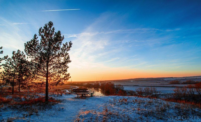 Закат, Осень, снег Закат поздней осенью  фото превью