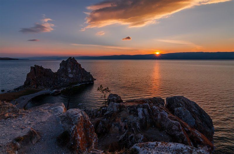 Байкал, Вечер, Закат, Лето, Озеро, Ольхон, Остров, Пейзаж, Природа, Сибирь, Скалы, Шаманка ***** фото превью