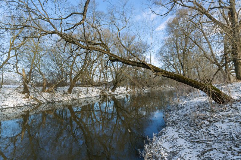 Берег, Весна, Небо, Река, Снег, Тишина Отражение весны фото превью