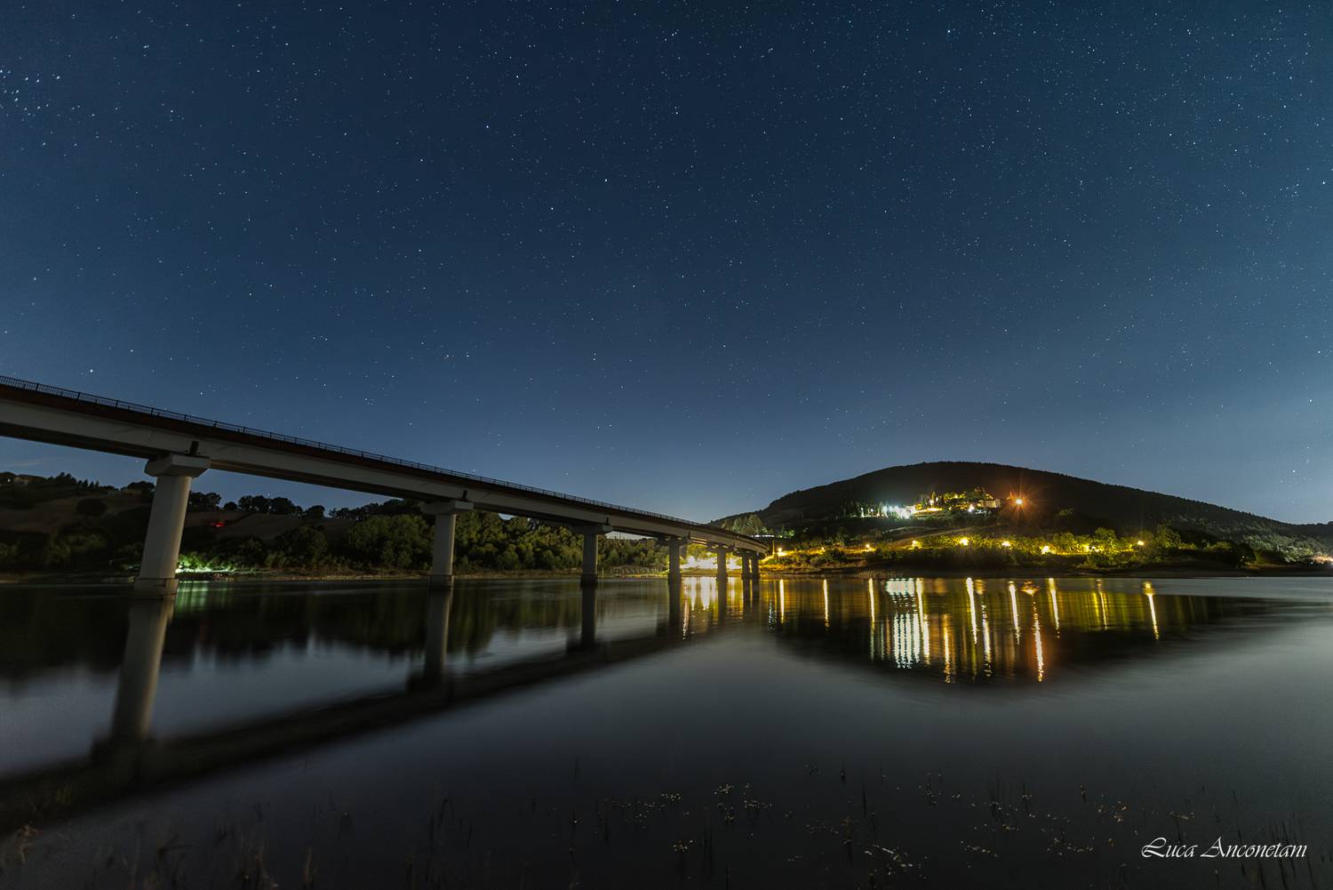 lake night water mc cingoli italy blu hour bridge long exp marche region, Anconetani Luca