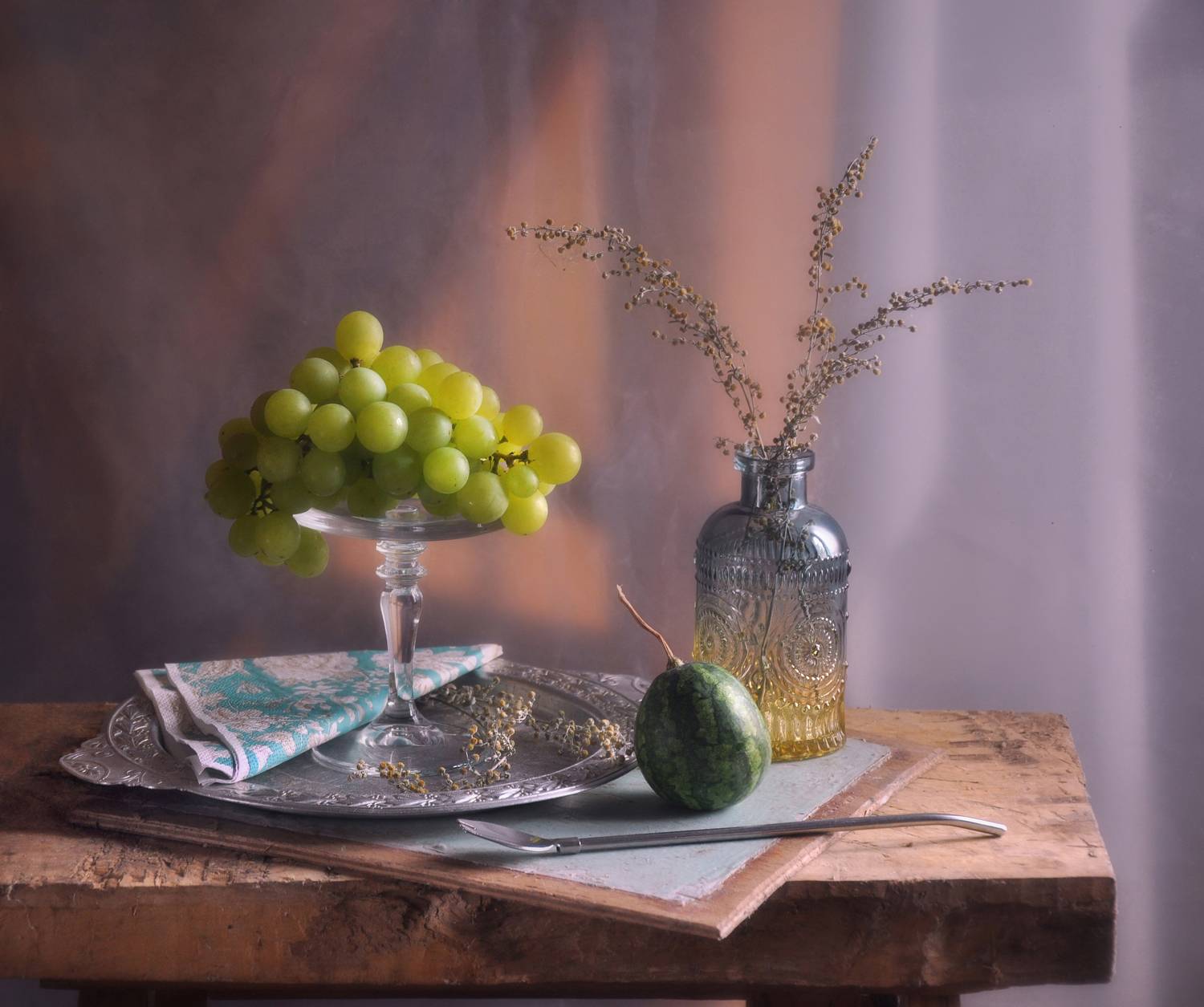 натюрморт, плоды, виноград, мускат, лето, полынь, still life, Буглак Инна