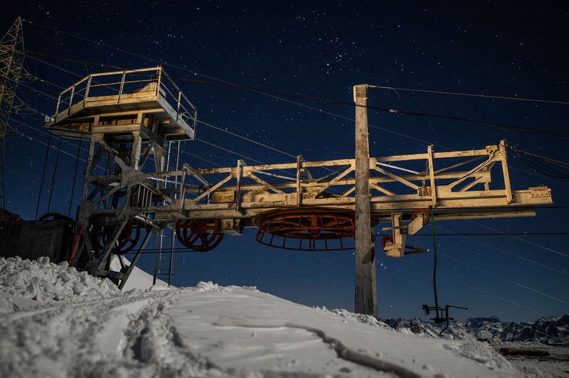 cable, night, caucasus, mountais, winter,  snow, highland, elbrus, constructions, funicular, Старая канатка. фото превью