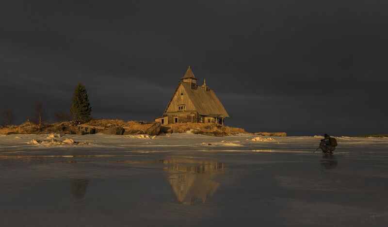 весна, вечер, море, церковь  фото превью