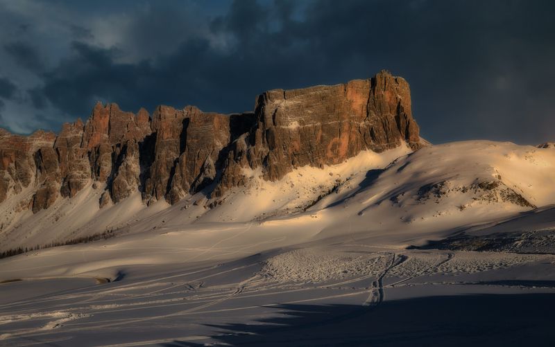 горы, скалы, снег, свет, цвет, доломиты В последних лучах фото превью