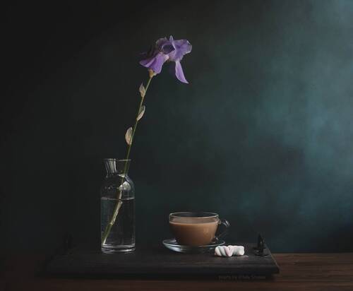 Ирис и чашка кофе